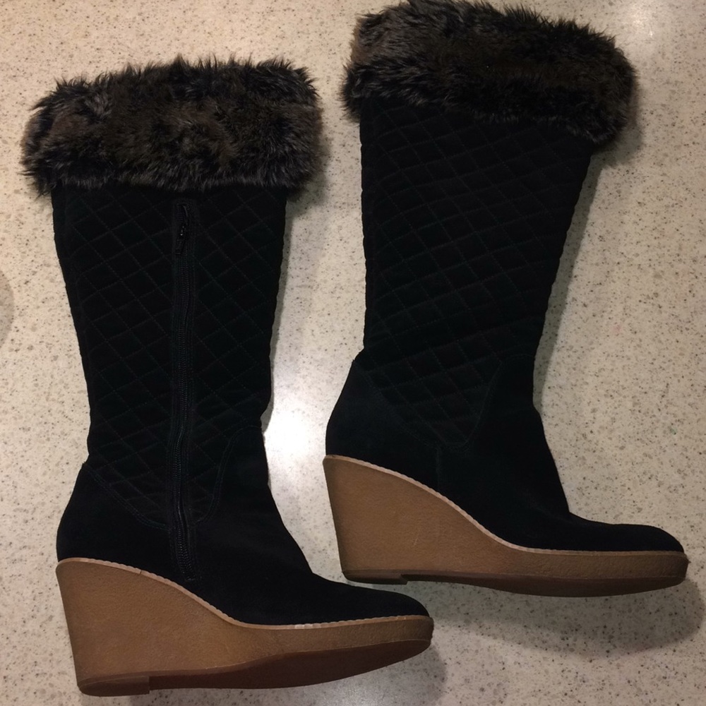 Loft Ann Taylor high fuzzy boots